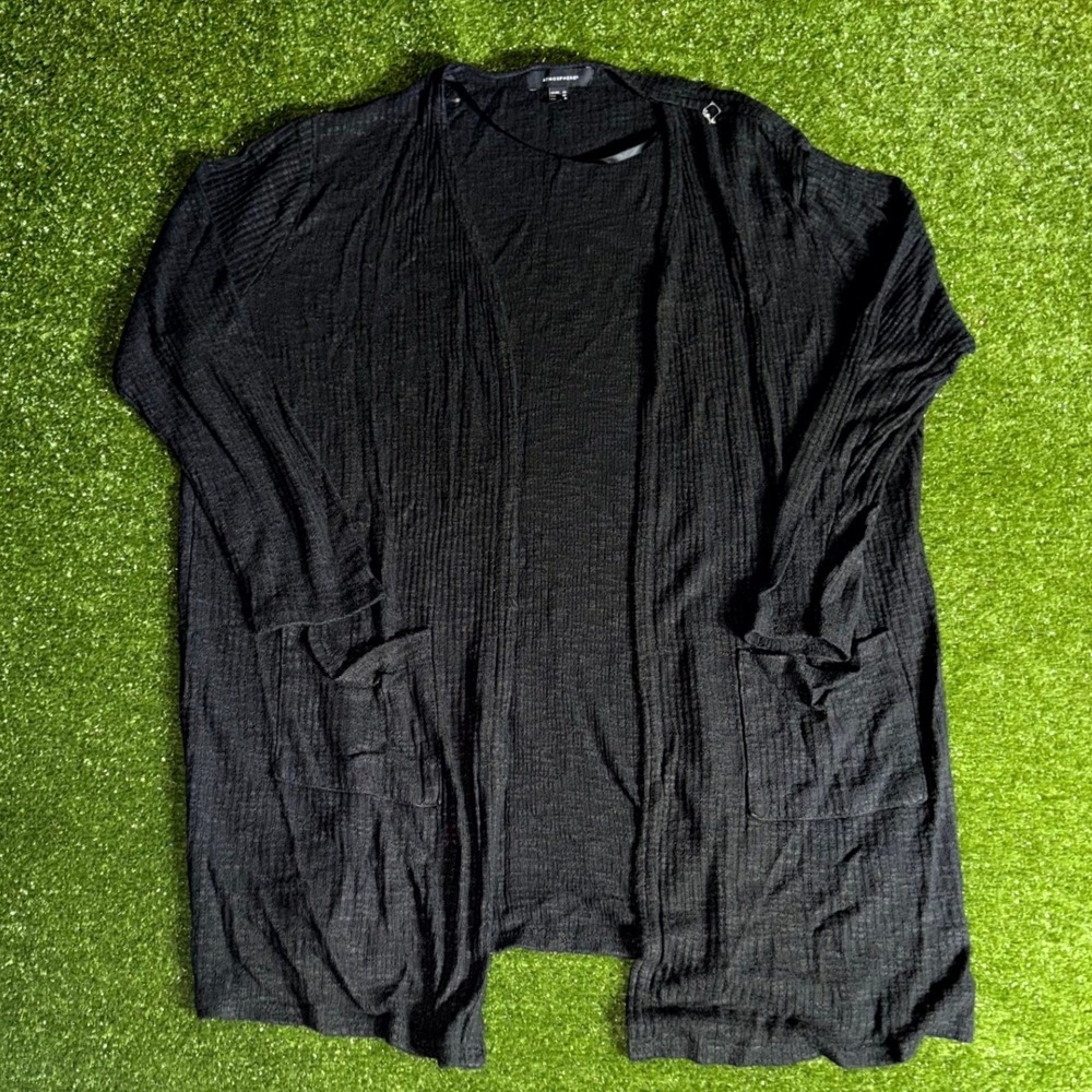 Atmosphere Black Open Front Ribbed Knit Cardigan Longline Pocket Sweater Size 16